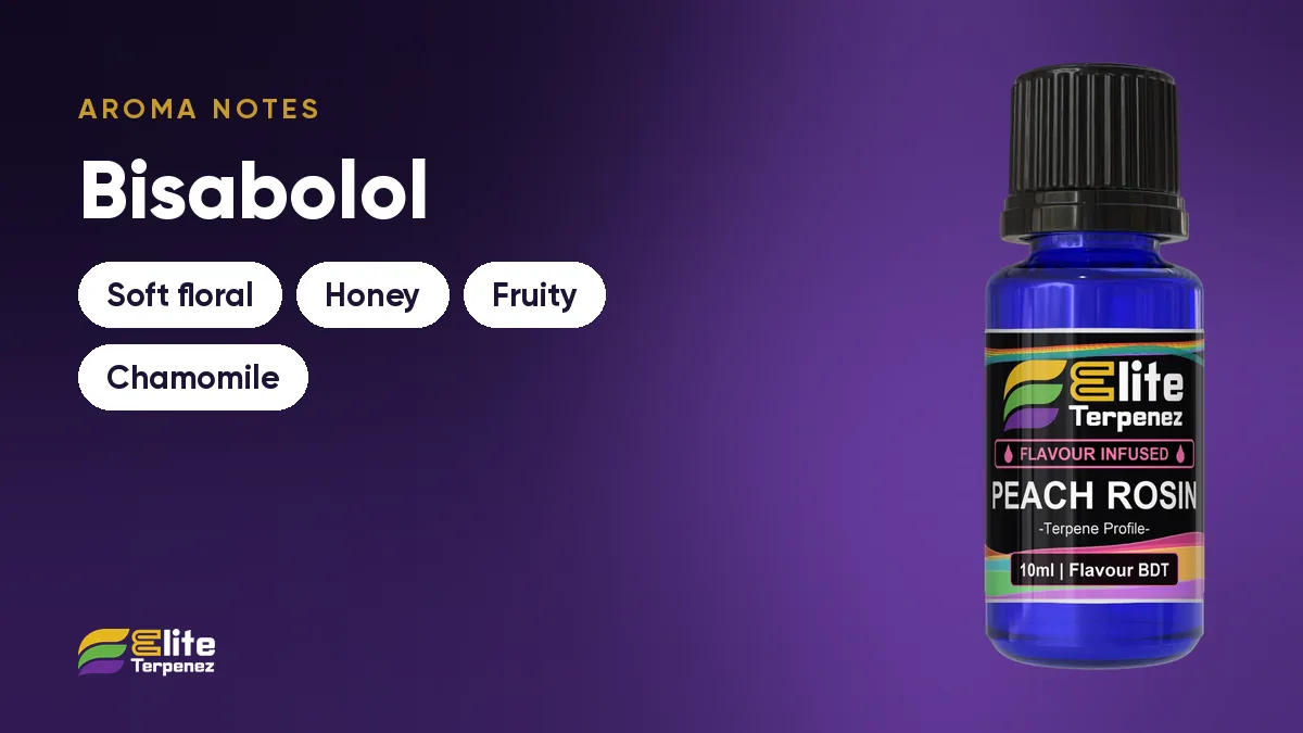 Bisabolol aroma notes card: soft floral, honey, fruity and chamomile | Elite Terpenez