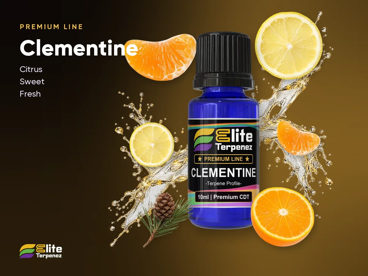 Elite Terpenez Clementine Premium Line 10 ml bottle with citrus splash | Elite Terpenez