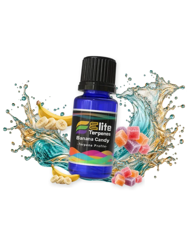 Banana Candy Flavour Infused blue bottle with flavour artwork