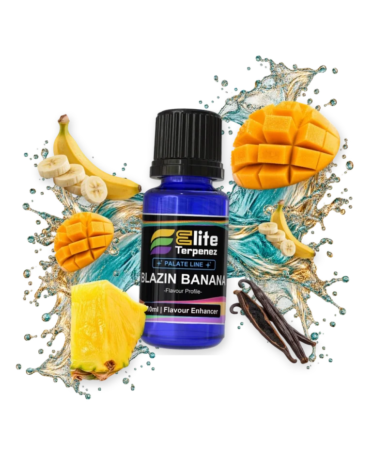 Blazin Banana Palate Line flavour enhancer bottle in a splash with banana, mango, pineapple and vanilla, Elite Terpenez