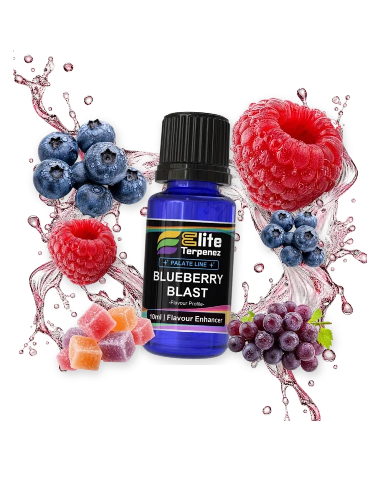 Blueberry Blast Palate Line flavour enhancer bottle in a splash with blueberries, raspberries, candy and grapes, Elite Terpenez