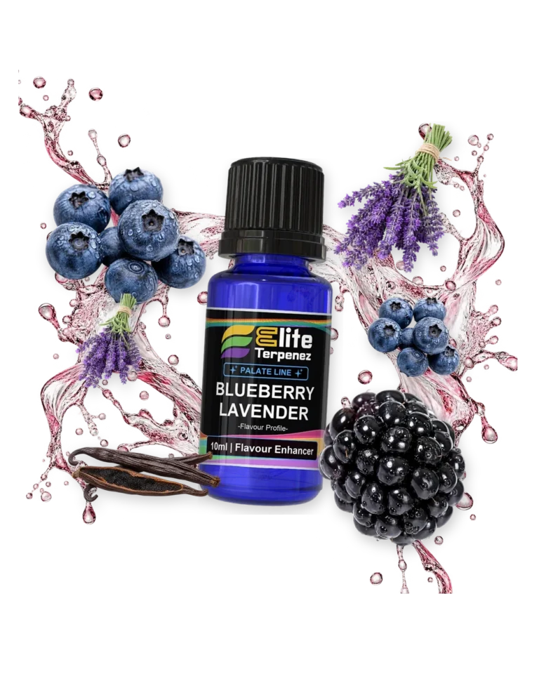 Blueberry Lavender Palate Line flavour enhancer bottle in a splash with blueberries, lavender, vanilla and blackberries, Elite Terpenez