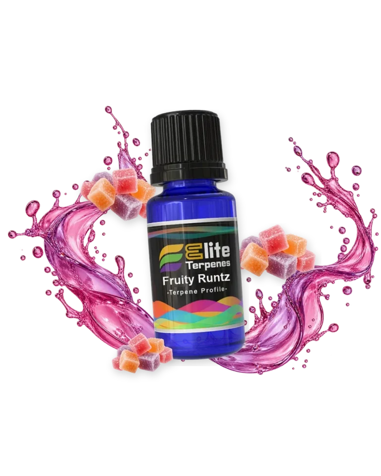 Fruity Runtz Infused Terpenes blue bottle with flavour artwork