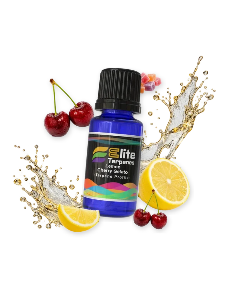 Lemon Cherry Gelato Infused Terpenes blue bottle with flavour artwork