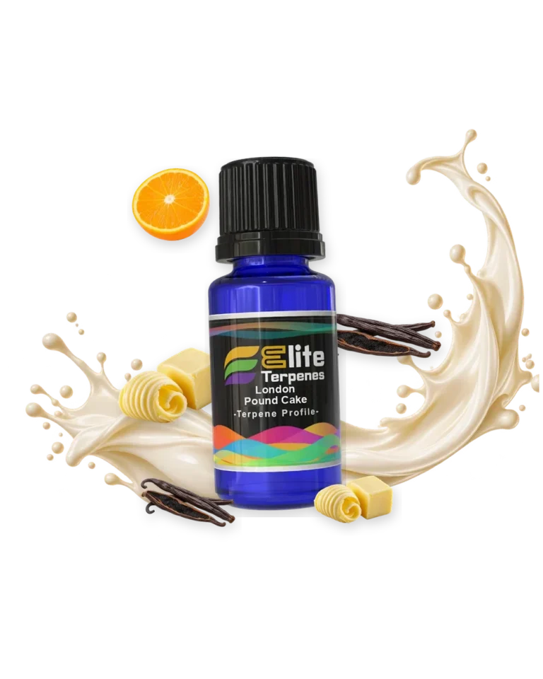 London Pound Cake Infused Terpenes blue bottle with flavour artwork