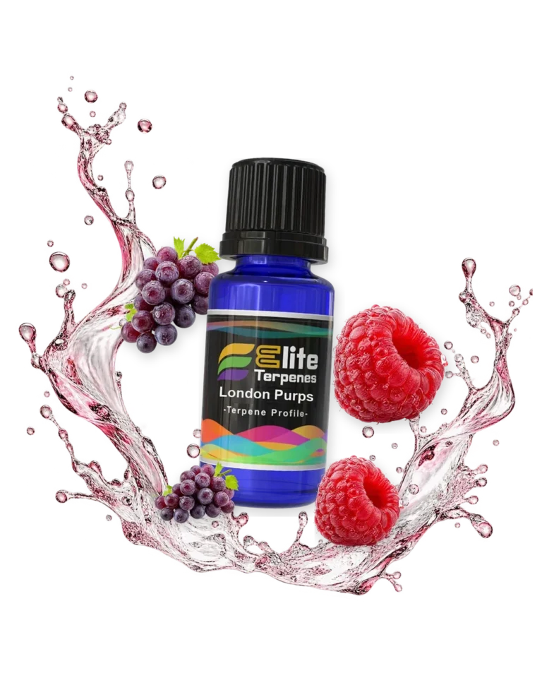 London Purps Infused Terpenes blue bottle with flavour artwork