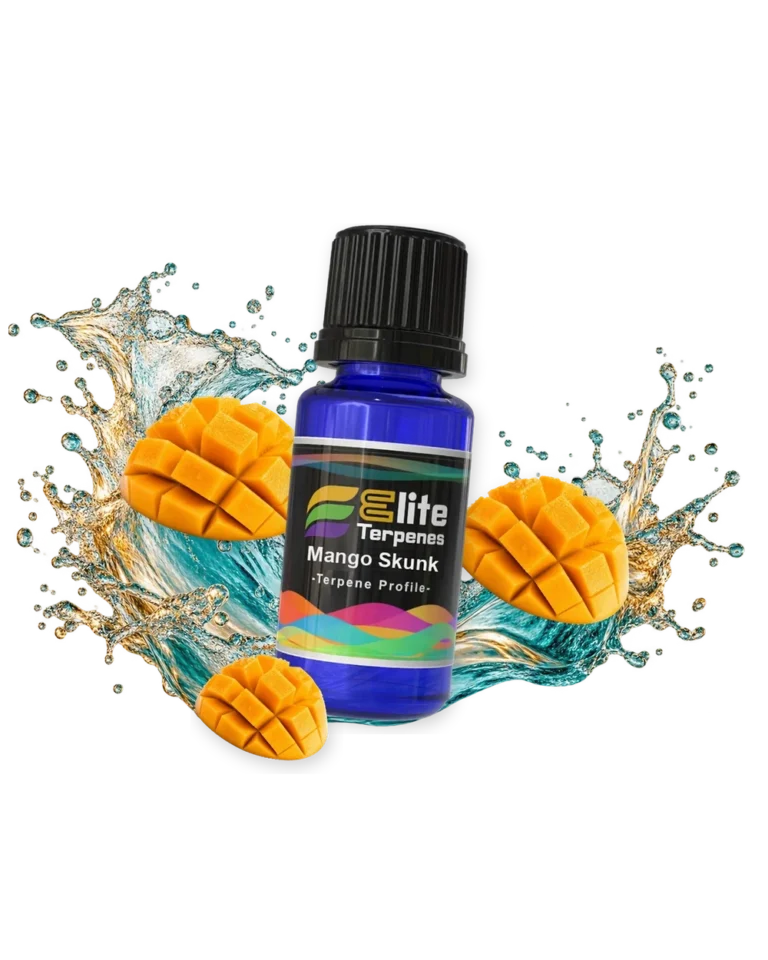 Mango Skunk Infused Terpenes blue bottle with flavour artwork