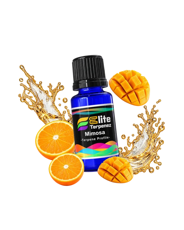 Mimosa Classic Strains blue bottle with flavour artwork