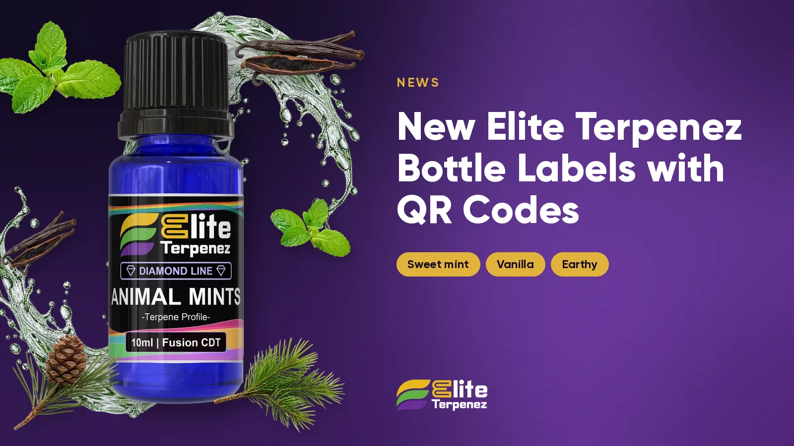 Elite Terpenez bottles with new line-coded labels and QR codes | Elite Terpenez