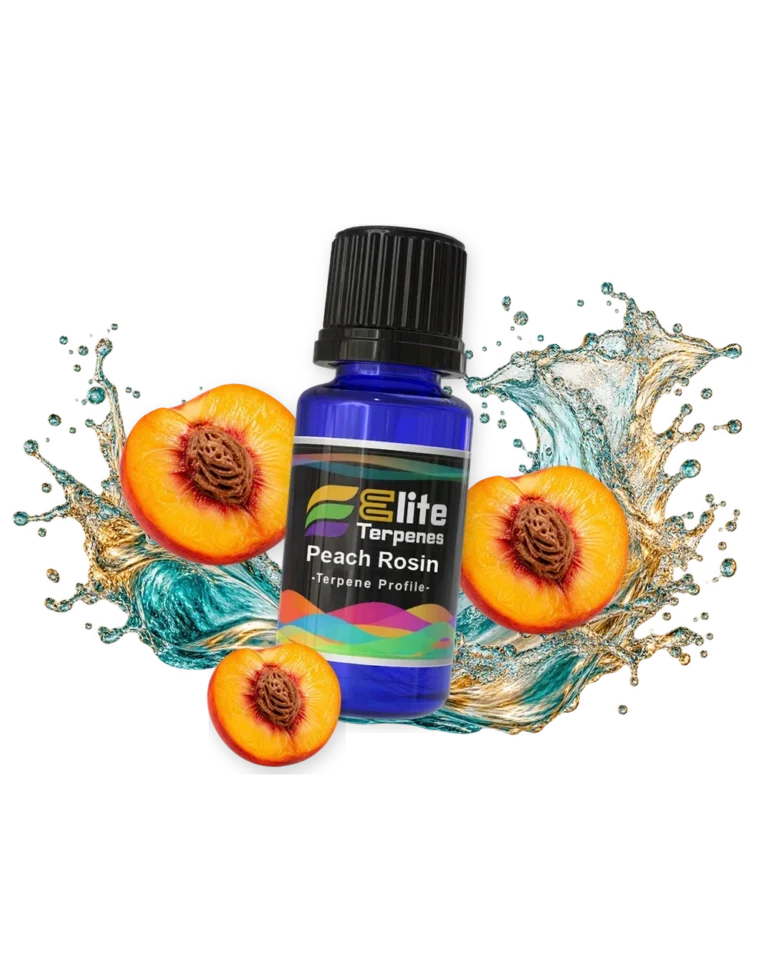 Peach Rosin Flavour Infused blue bottle with flavour artwork