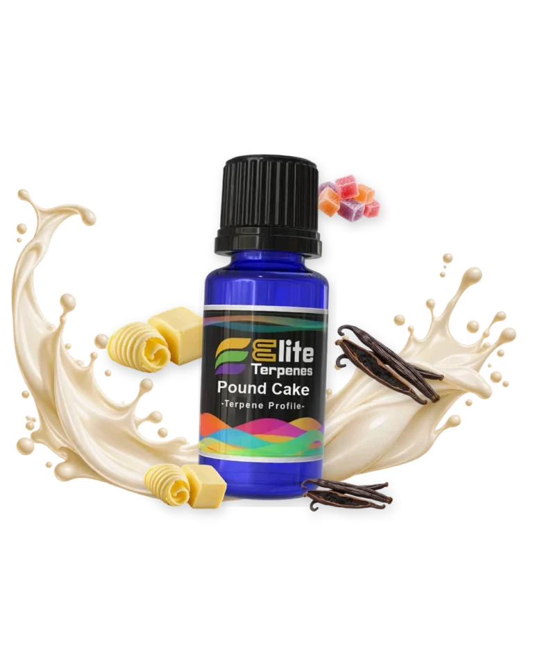 Pound Cake Infused Terpenes blue bottle with flavour artwork