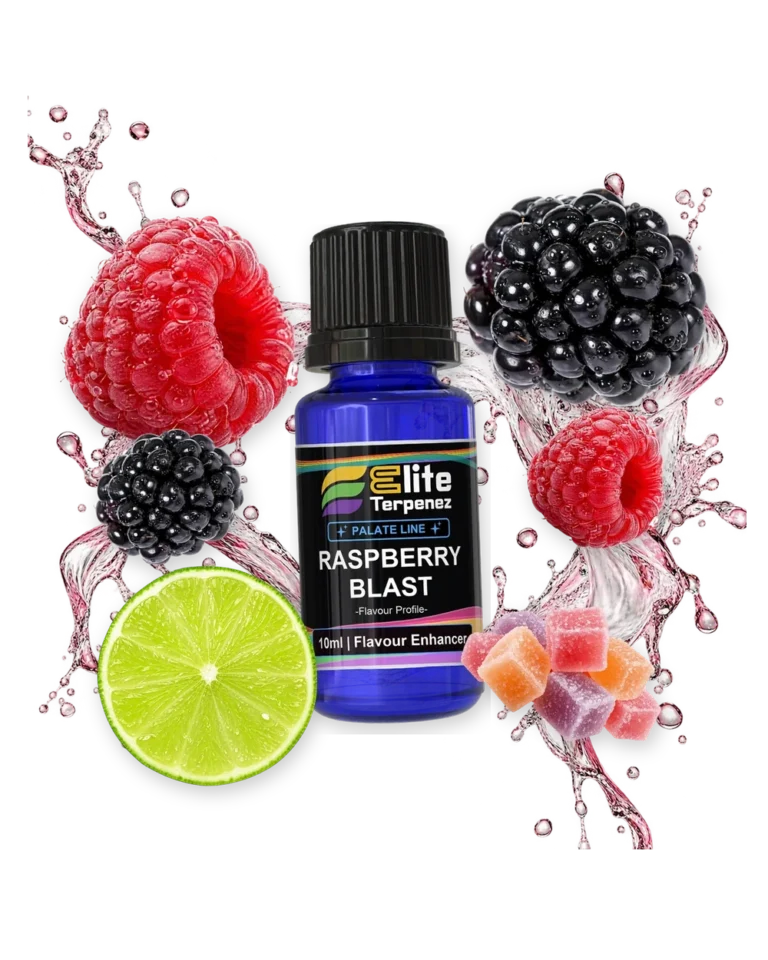 Raspberry Blast Palate Line flavour enhancer bottle in a splash with raspberries, blackberries, lime and candy, Elite Terpenez