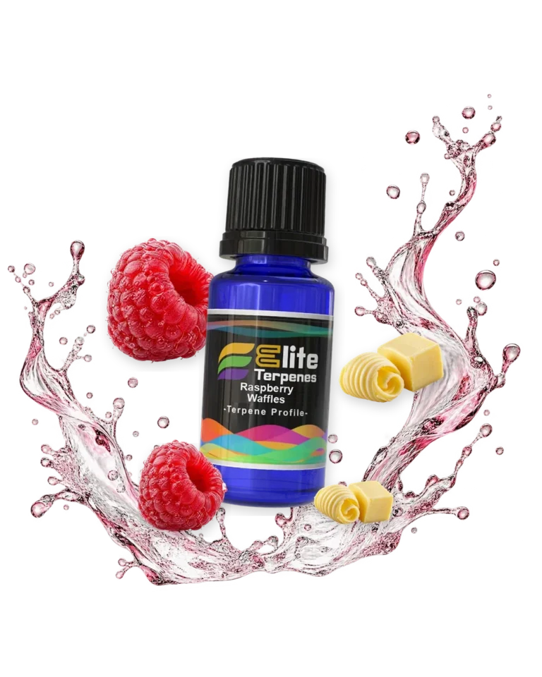 Raspberry Waffles Infused Terpenes blue bottle with flavour artwork