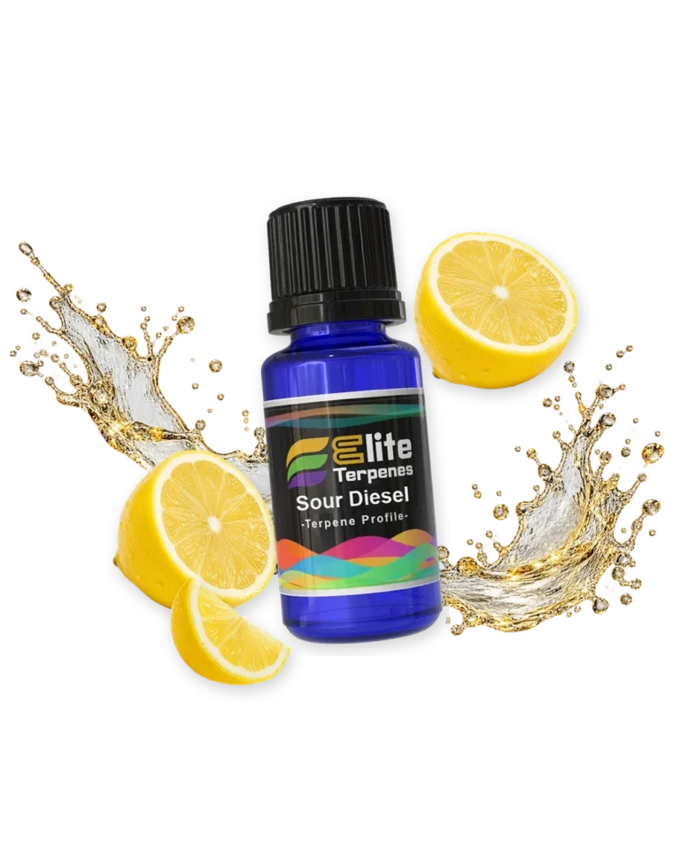 Sour Diesel Natural Terpenes blue bottle with flavour artwork