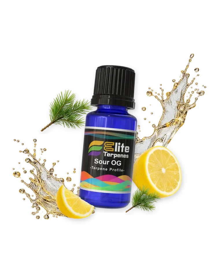Sour OG Natural Terpenes blue bottle with flavour artwork
