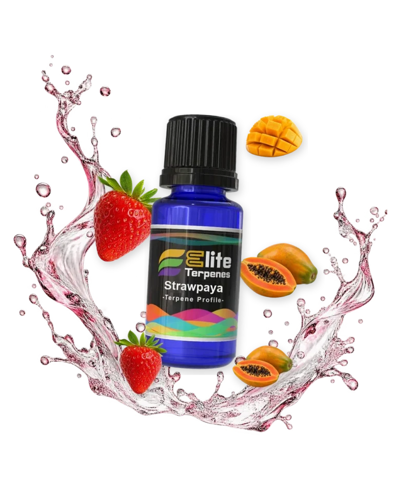 Strawpaya Infused Terpenes blue bottle with flavour artwork