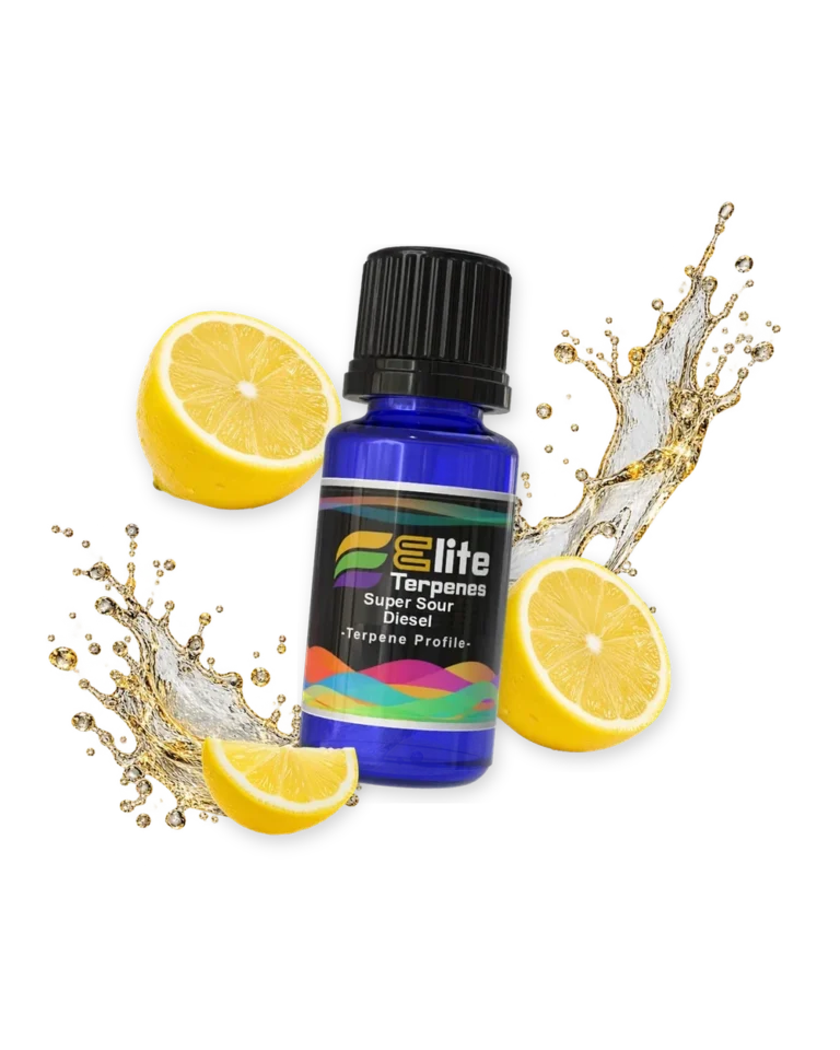 Super Sour Diesel Natural Terpenes blue bottle with flavour artwork