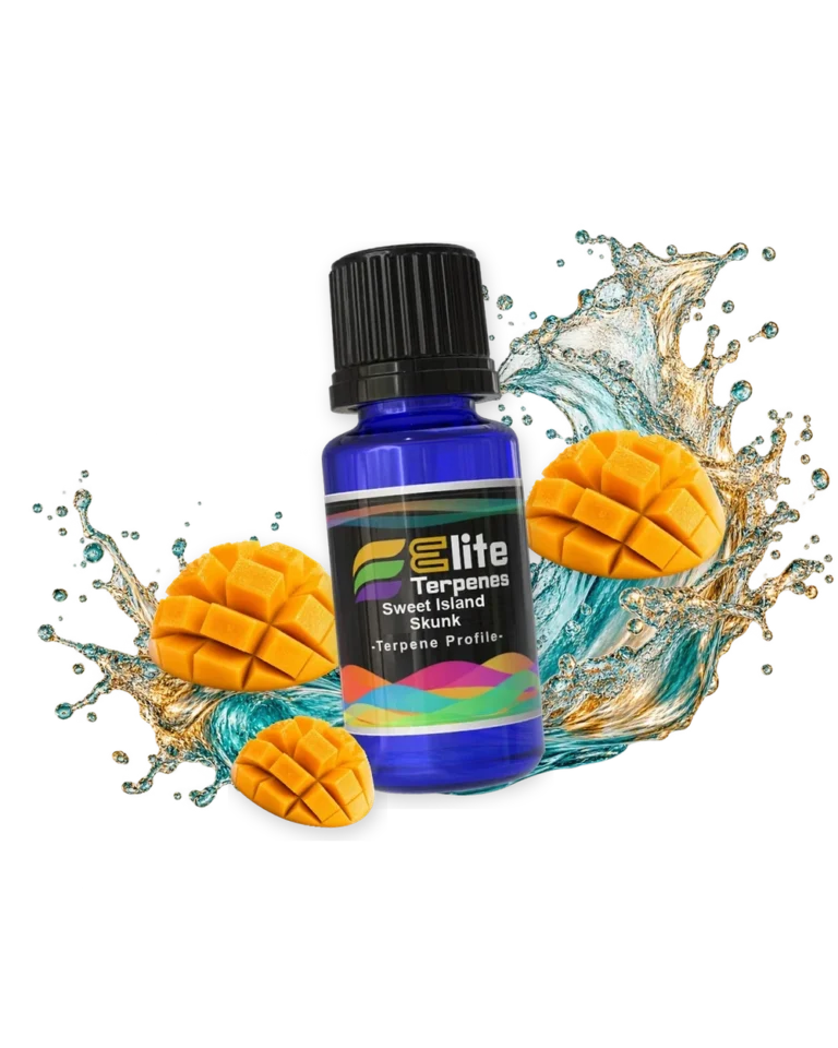 Sweet Island Skunk Natural Terpenes blue bottle with flavour artwork