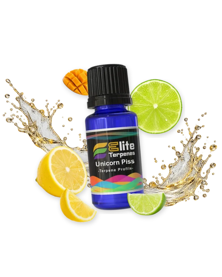 Unicorn Piss Infused Terpenes blue bottle with flavour artwork