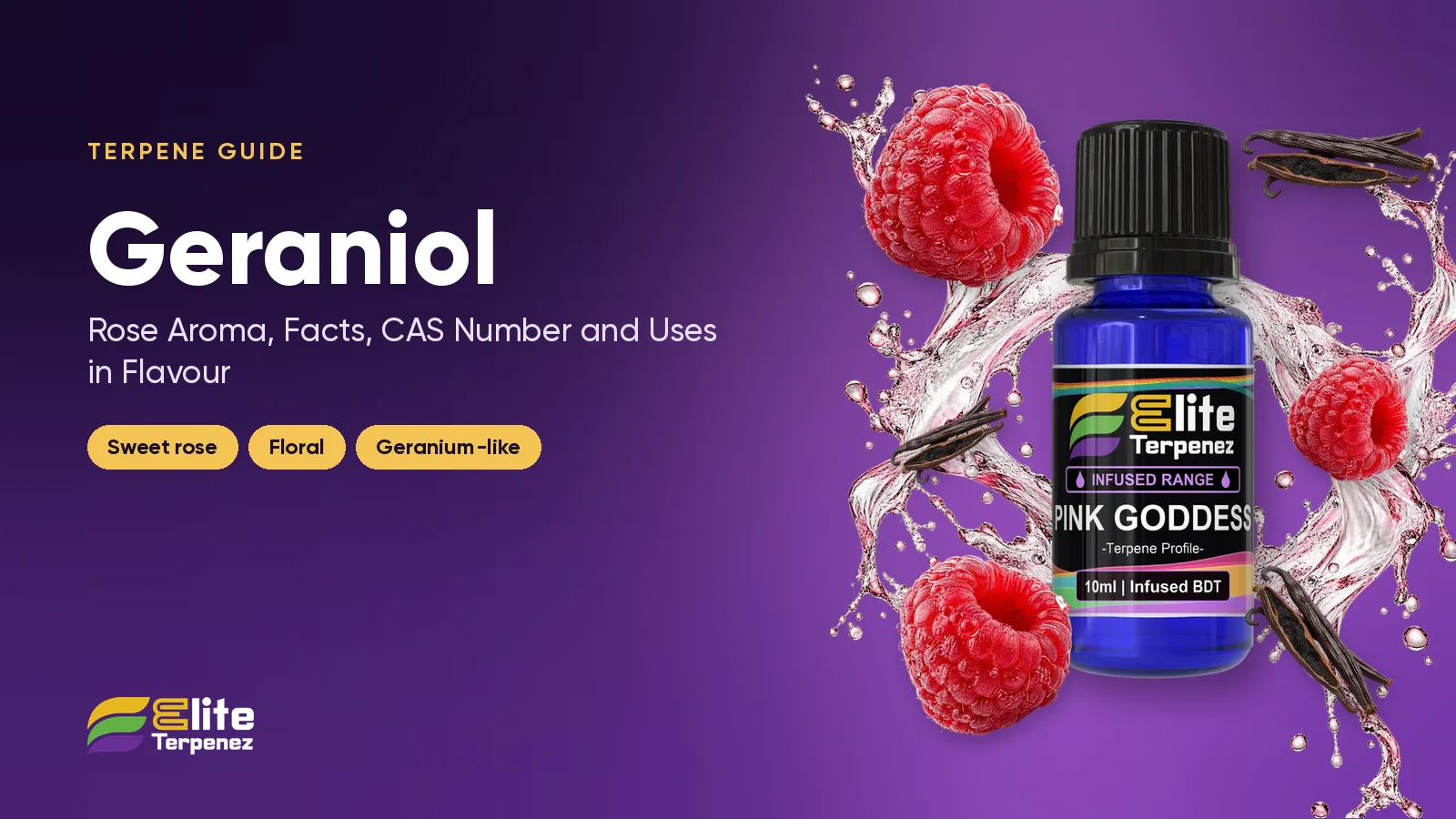 Elite Terpenez floral terpene profile bottles with rose petal styling | Elite Terpenez