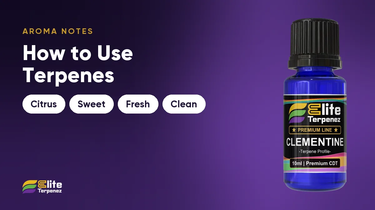 Aroma notes card for a fresh citrus profile: citrus, sweet, fresh and clean | Elite Terpenez