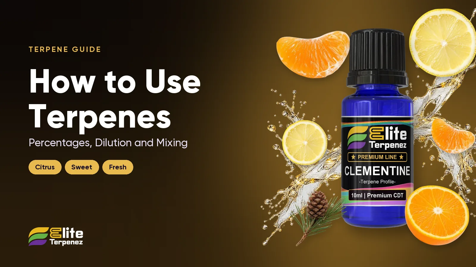 Elite Terpenez terpene bottles with a scale and mixing glassware for dilution | Elite Terpenez