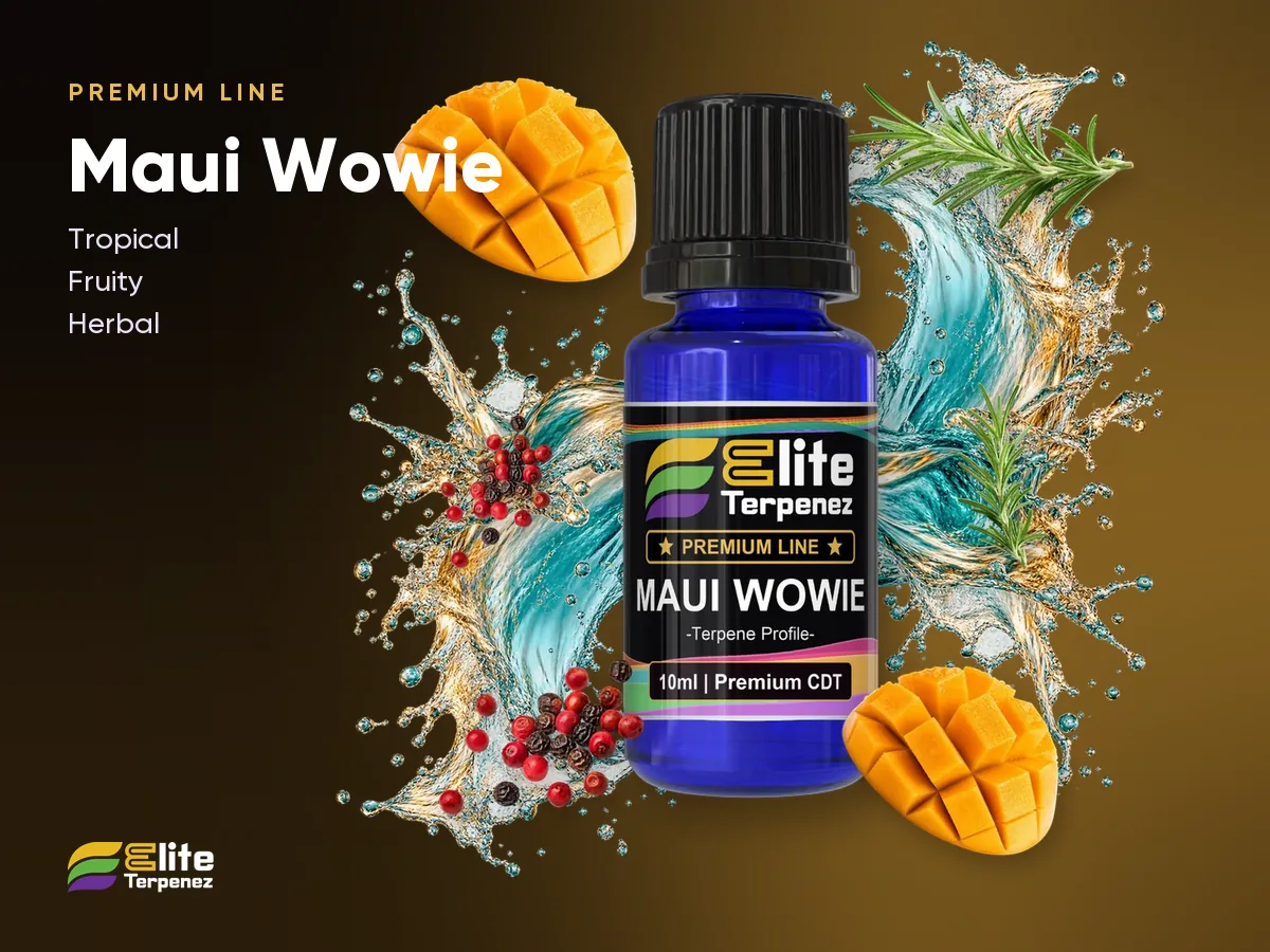 Elite Terpenez Maui Wowie Premium Line 10 ml bottle with tropical herbal splash | Elite Terpenez
