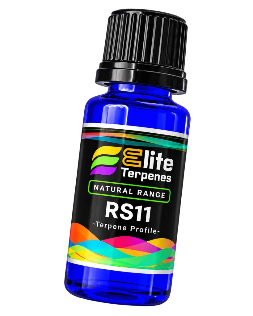Blue Elite Terpenes RS11 bottle, angled product cutout