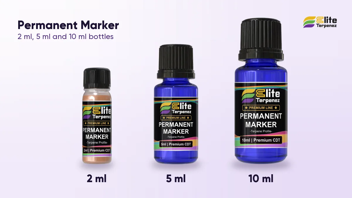 Elite Terpenez Permanent Marker terpene bottles in 2 ml, 5 ml and 10 ml sizes | Elite Terpenez
